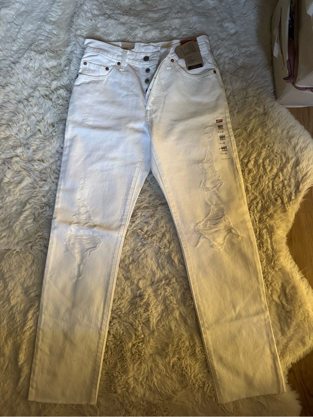 Levi's 501 Original Distressed White Button-Fly Jeans